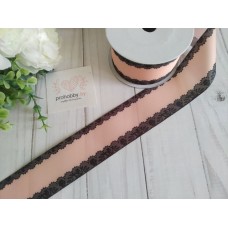 Лента репсовая 40 мм "Кружево", цвет розовый персик